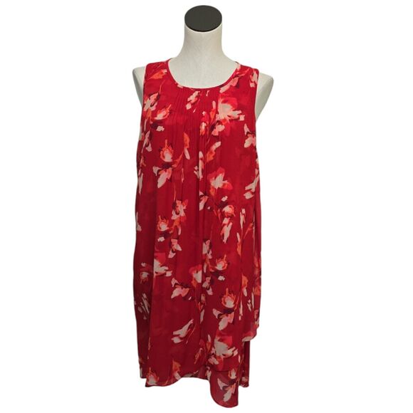 Halston Ruby Red Floating Leaves Women's Size Medium Midi Tiered Tank Dress - Picture 1 of 12
